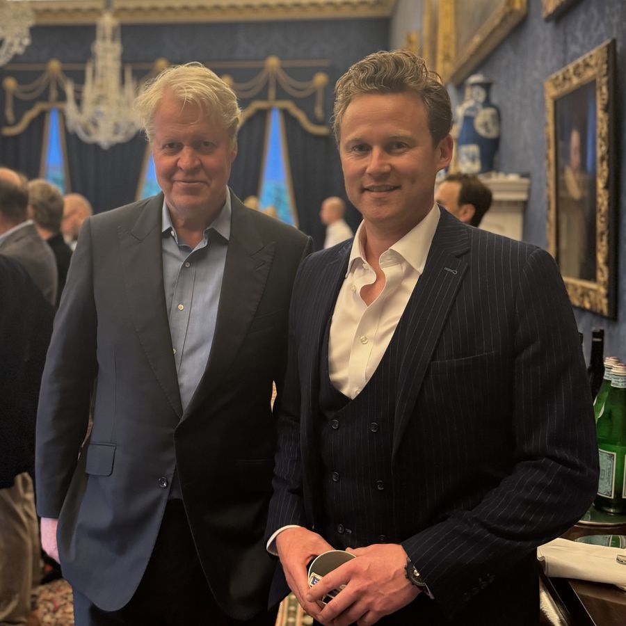 Richard Kettle with Earl Spencer at a private dinner in a historic state room